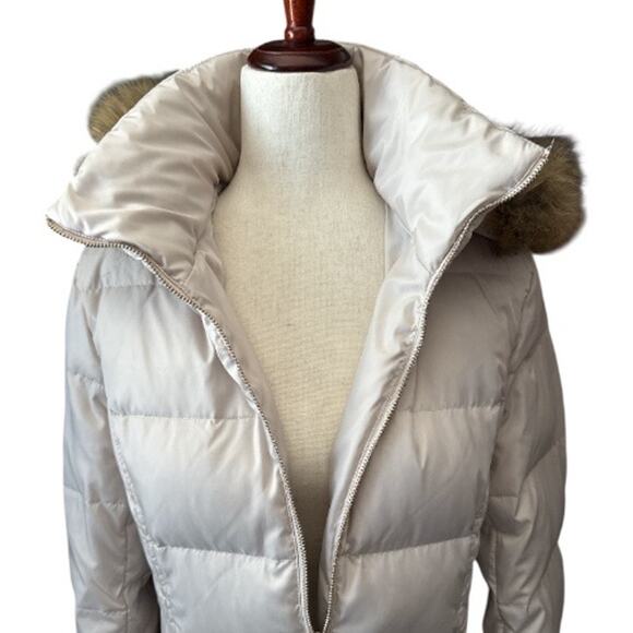 Kenneth Cole Cream Down Puffer Coat Faux Fur Trim Hood M - Picture 6 of 10